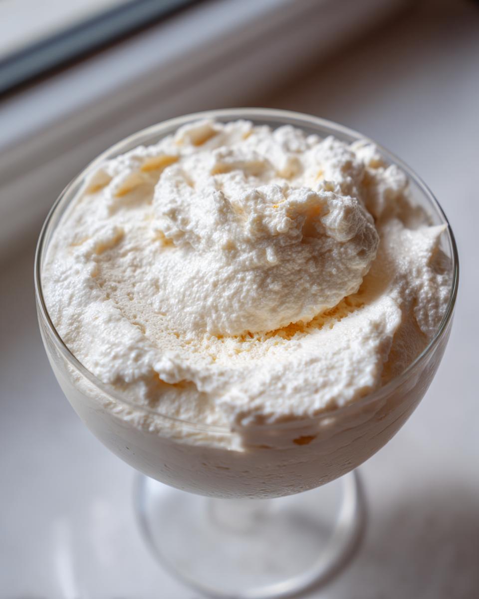 Cremige Weiße Lebkuchen-Mousse mit weißer Schokolade in einem Glas.