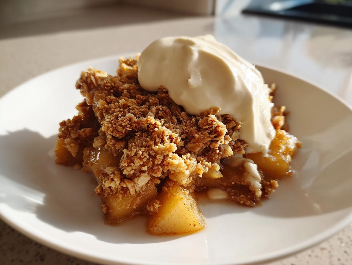 Dessert-Idee: Bratapfel Crumble auf Zimtcreme - Featured