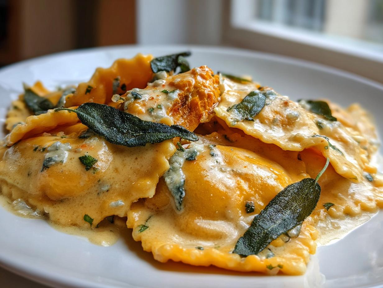 Frische Pasta mit Maronen, Kürbis, Salbei und Roquefort - Featured