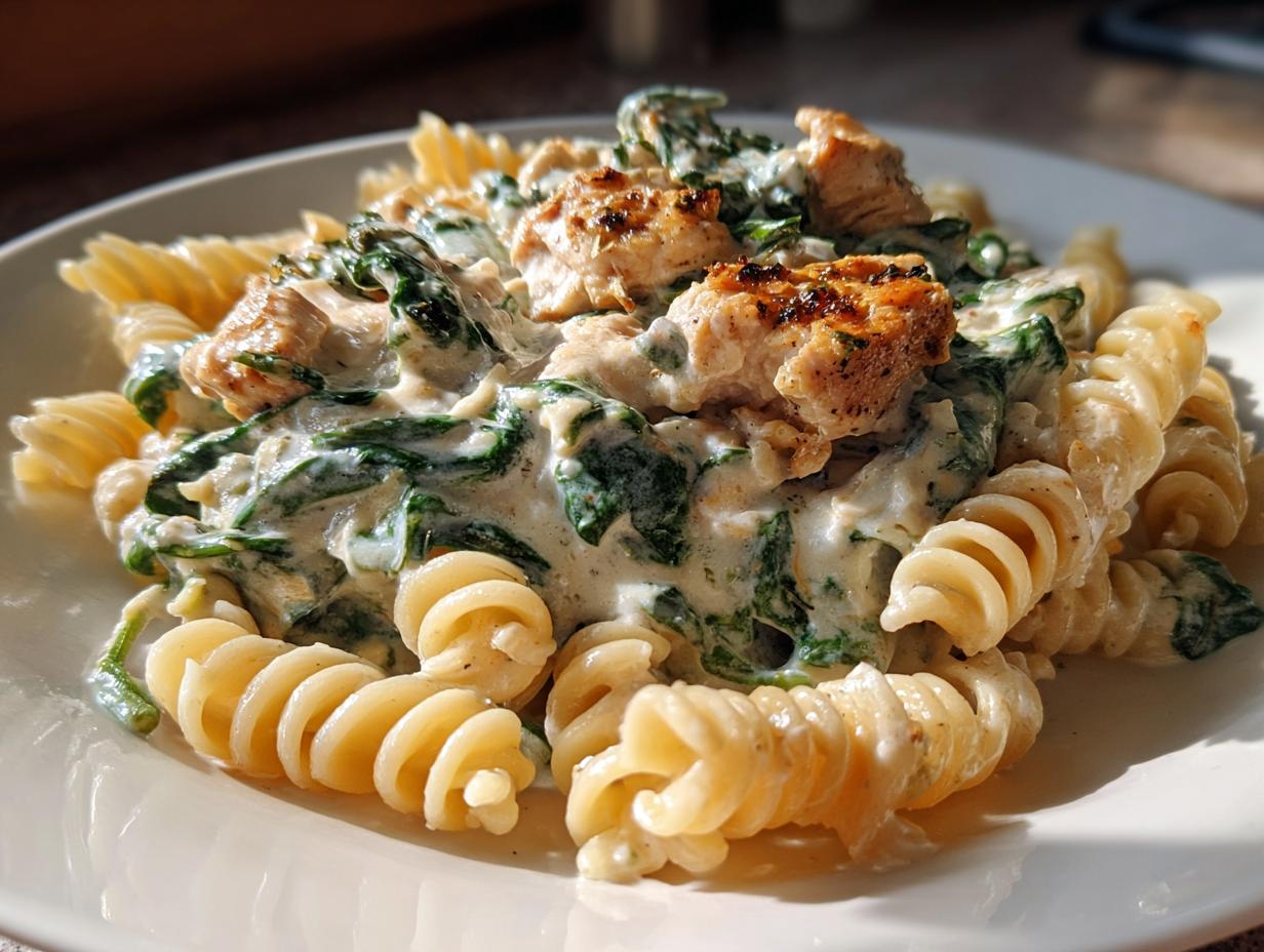 Frischkäse Spinat Hähnchen Pasta - Featured