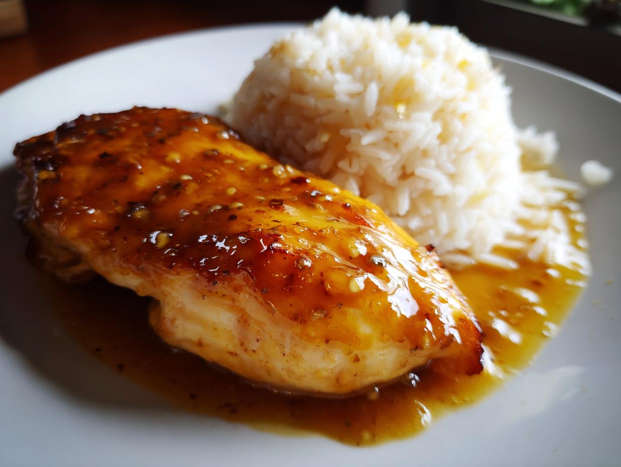 Honig Senf Hähnchen mit Reis - Featured