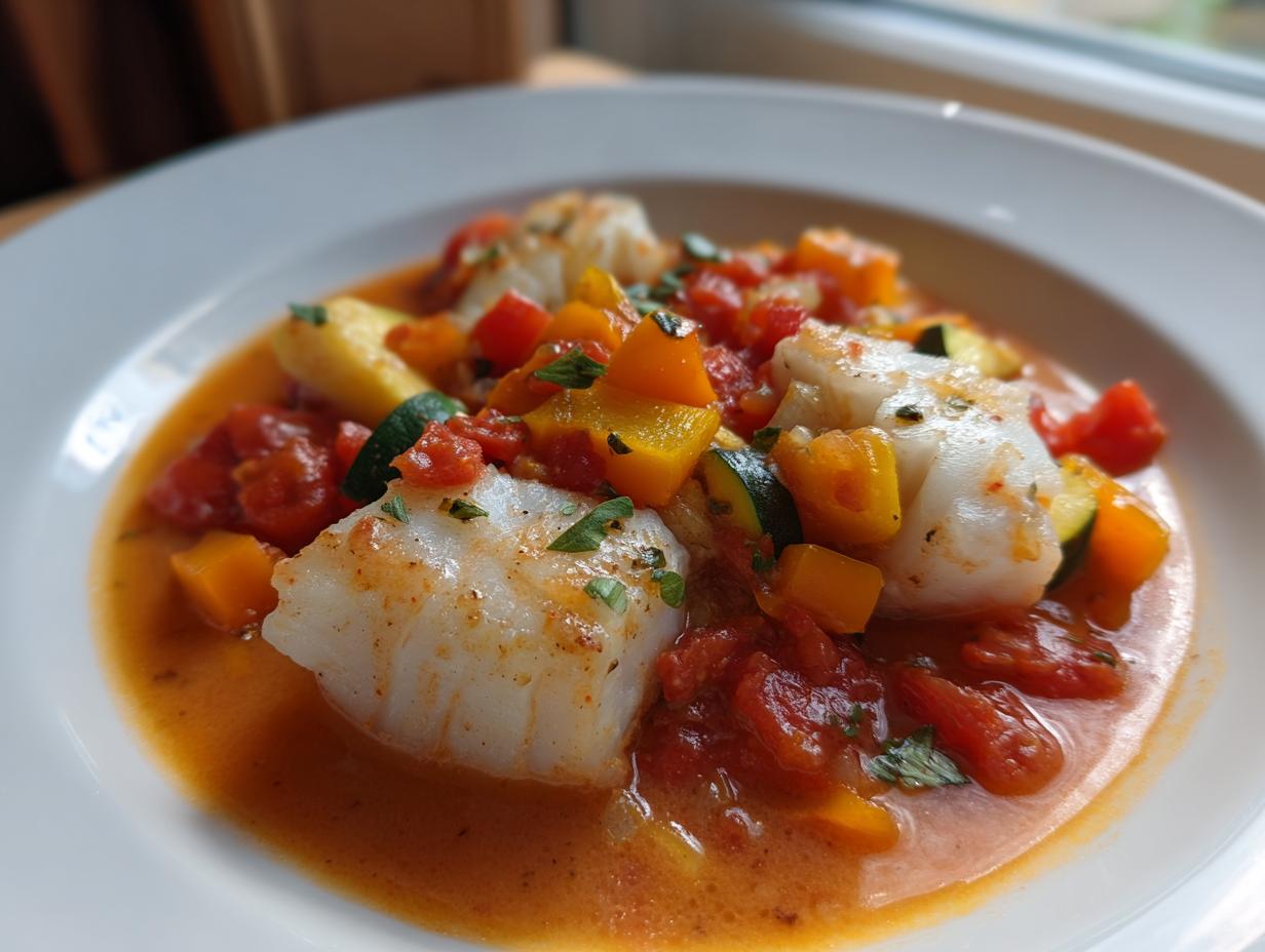 Mediterraner Fischauflauf mit Kabeljau, Paprika & Zucchini - Featured