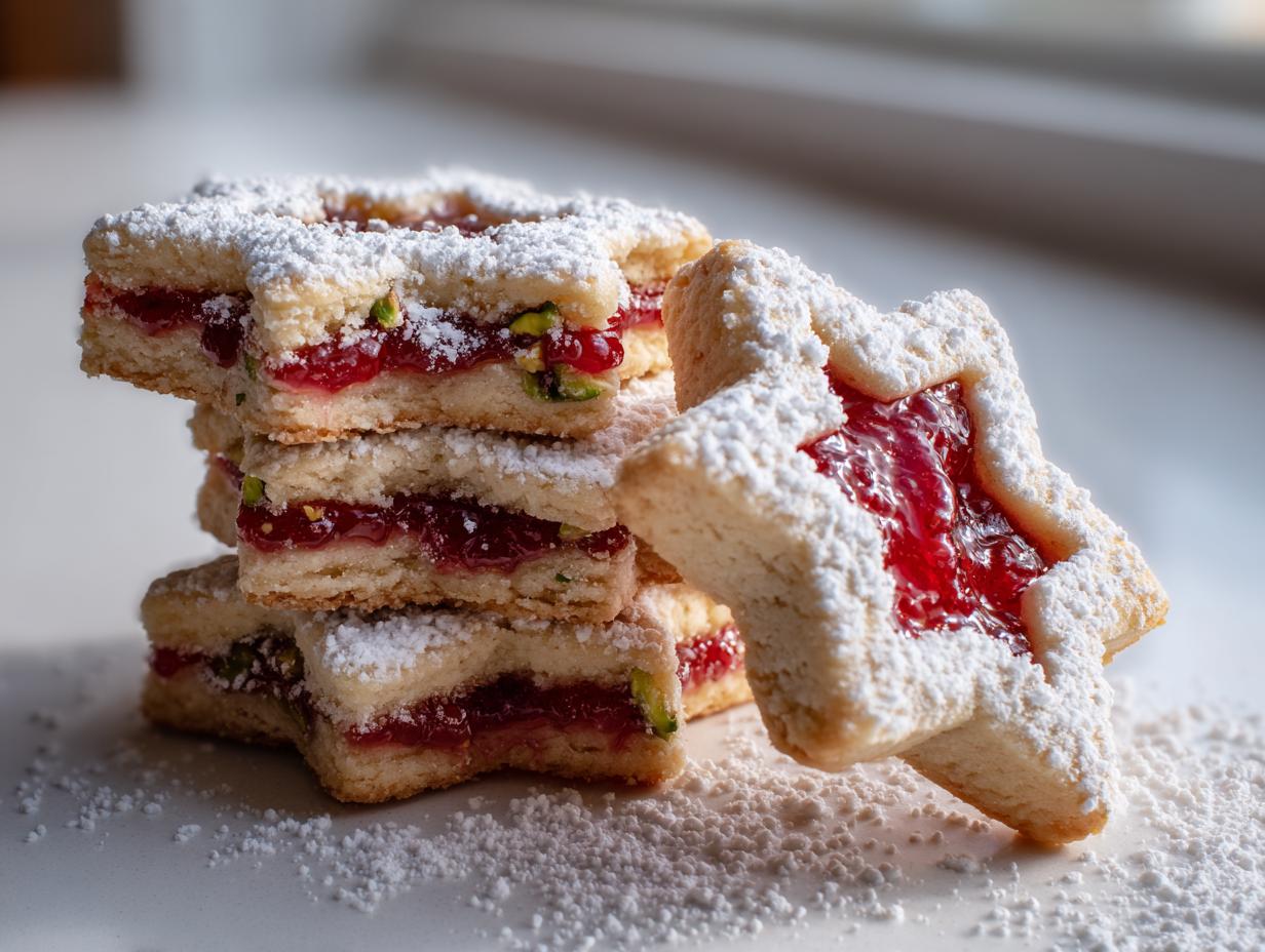 Pistazien Tannenbäumchen mit Himbeerfüllung - Featured