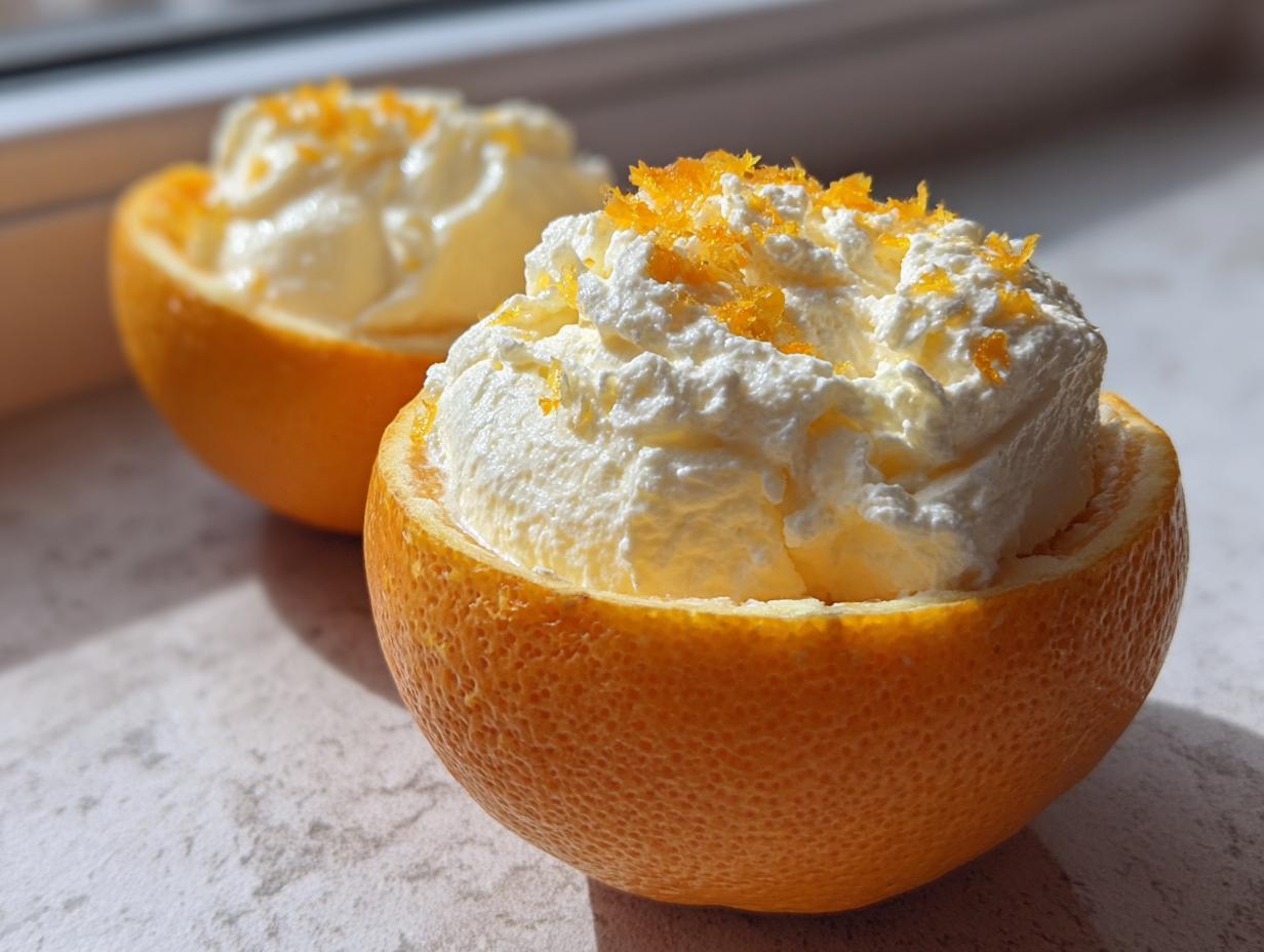 Sahne Quark Dessert in gefüllten Orangen als Weihnachtsdessert - Featured