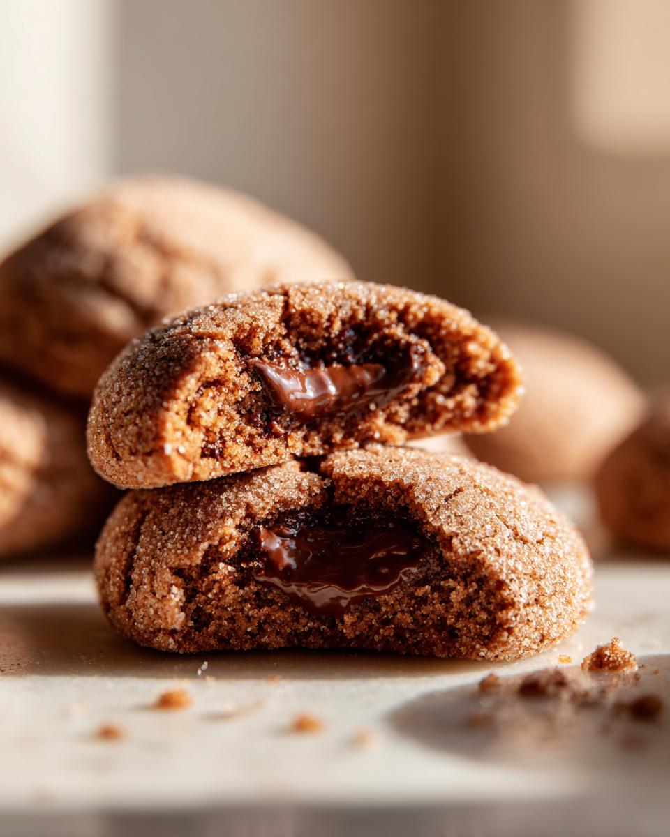 Nahaufnahme von aufgeschnittenen Erdbeer-Schoko-Küsse mit flüssiger Schokoladenfüllung.