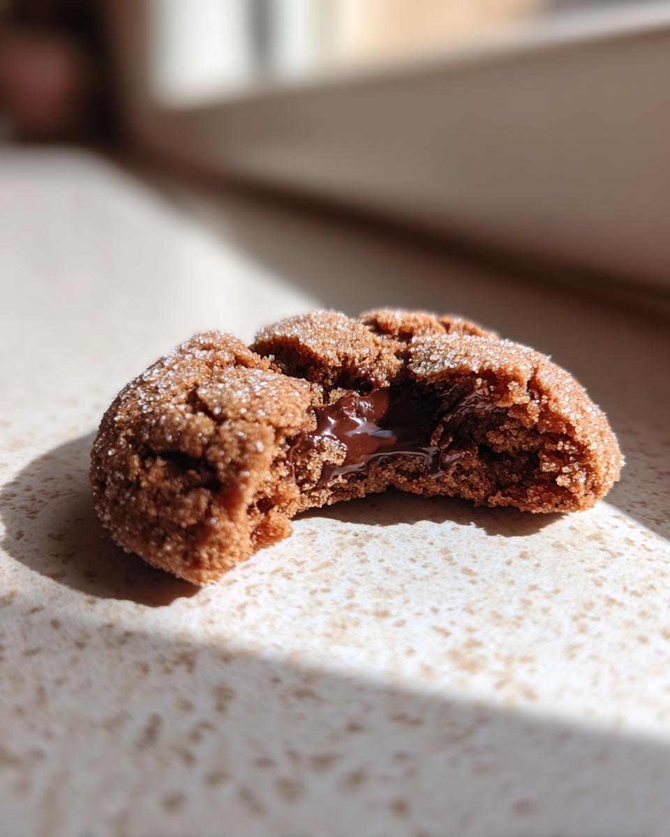 Ein zerbrochener Erdbeer-Schoko-Küsse mit geschmolzener Schokolade im Inneren, bestreut mit Zucker.