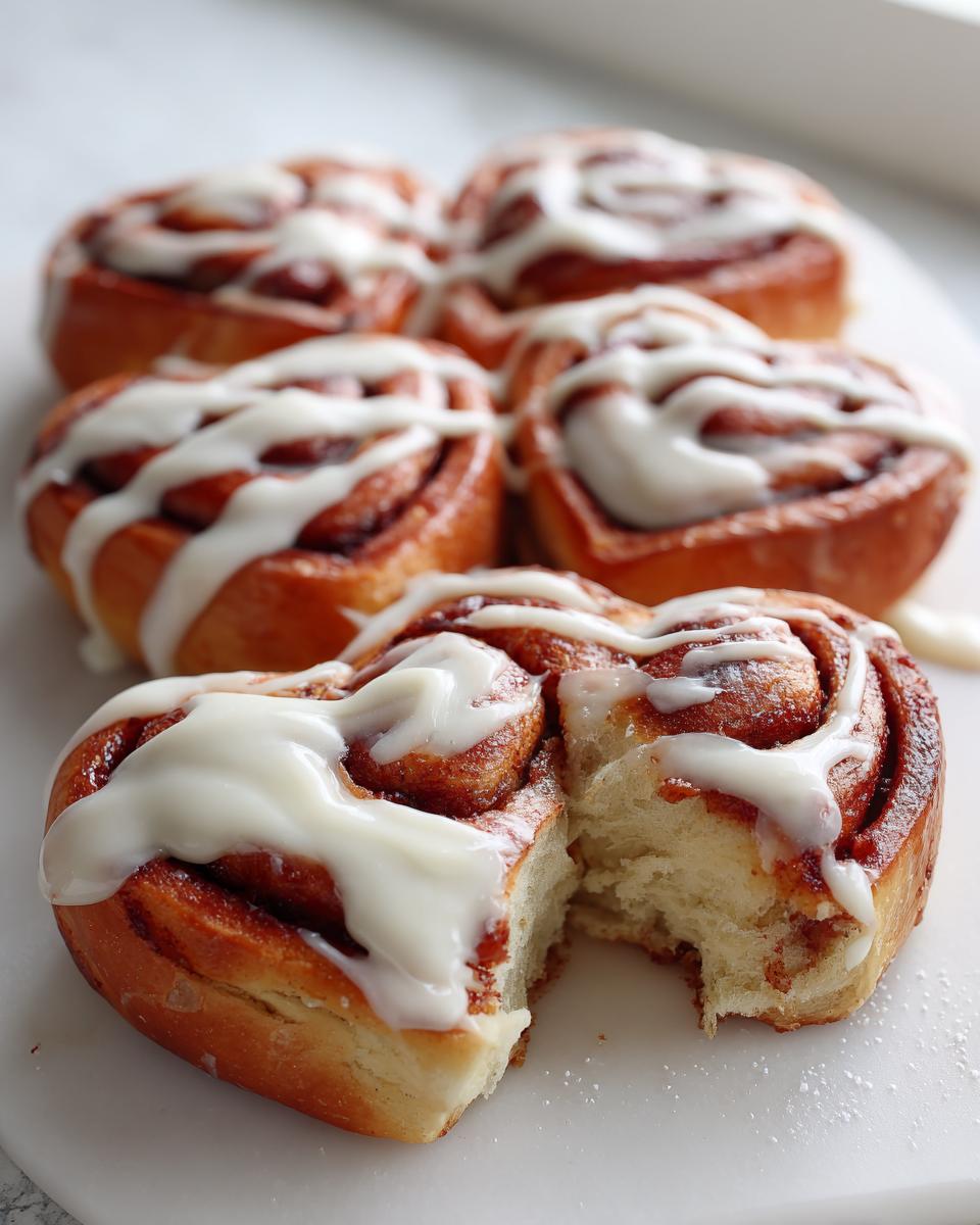 Nahaufnahme von weichen Herzform Teigtaschen Valentinstag (Zimtschnecken) mit weißem Zuckerguss.