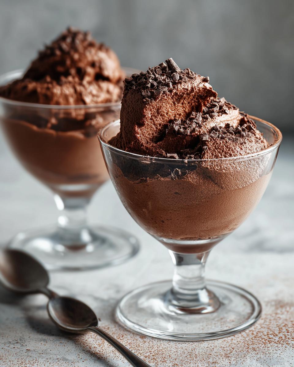 Zwei Gläser dunkle Schokoladenmousse mit Schokostreuseln, ideal für Valentinstagsrezepte für Verliebte.