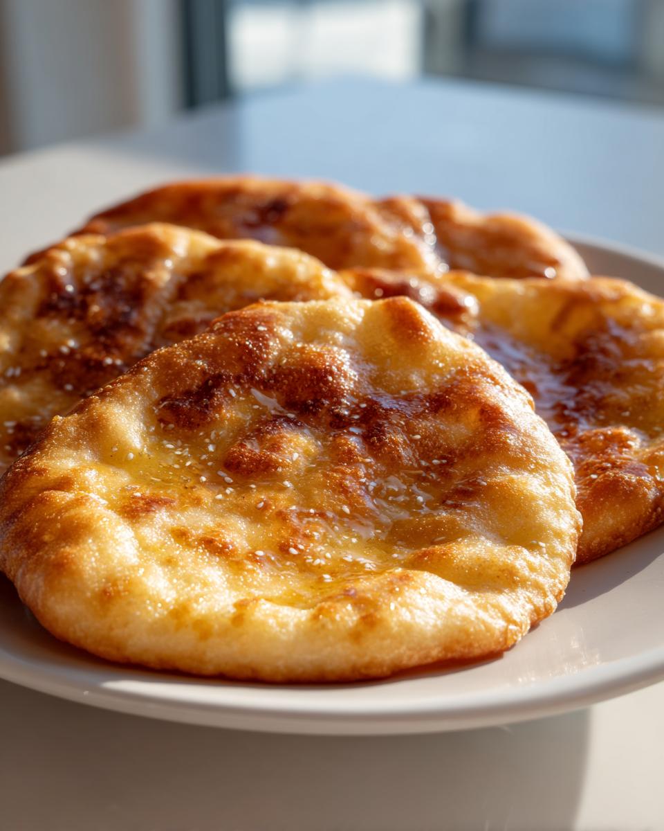 Nahaufnahme von mehreren goldbraunen Ungarische Langos mit Knoblauch, glänzend von Öl und bestreut mit Sesam.