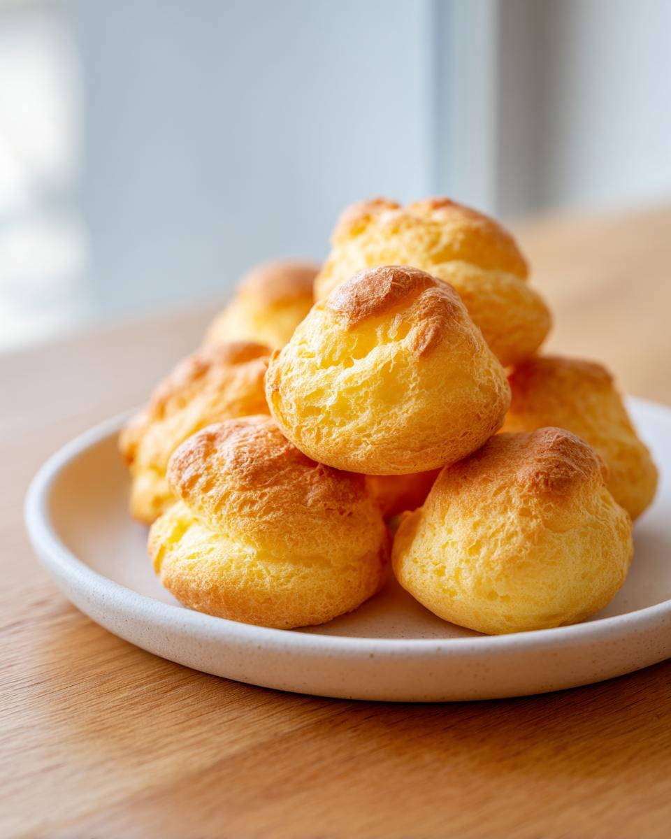 Ein Stapel goldbrauner, luftiger Butterwölkchen auf einem hellen Teller, bereit zum Genuss.