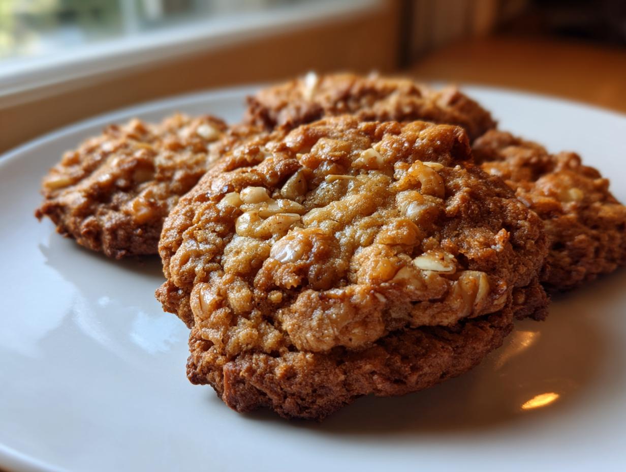 Nahaufnahme von knusprigen Gebrannte-Mandel-Plätzchen mit karamellisierten Mandeln auf einem weißen Teller.