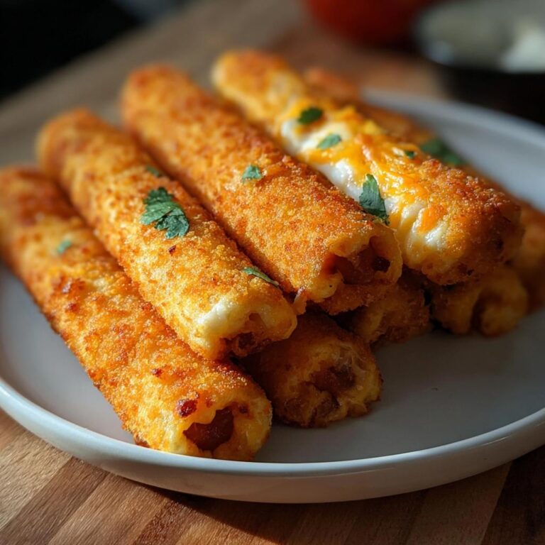 Nahaufnahme von goldbraun frittierten Käsige Taco-Sticks, garniert mit Petersilie auf einem weißen Teller.