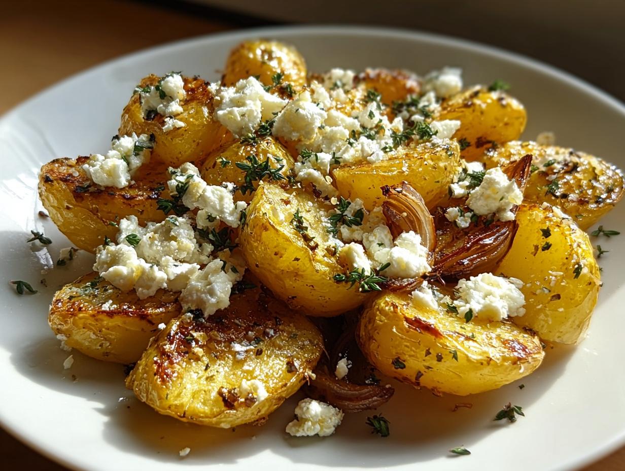Gebratene Kartoffeln mit zerbröseltem Feta und frischen Kräutern: Kartoffeln mit Feta & Knoblauch.