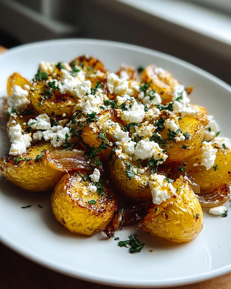Geröstete Kartoffeln mit zerbröseltem Feta und frischen Kräutern: Kartoffeln mit Feta & Knoblauch.