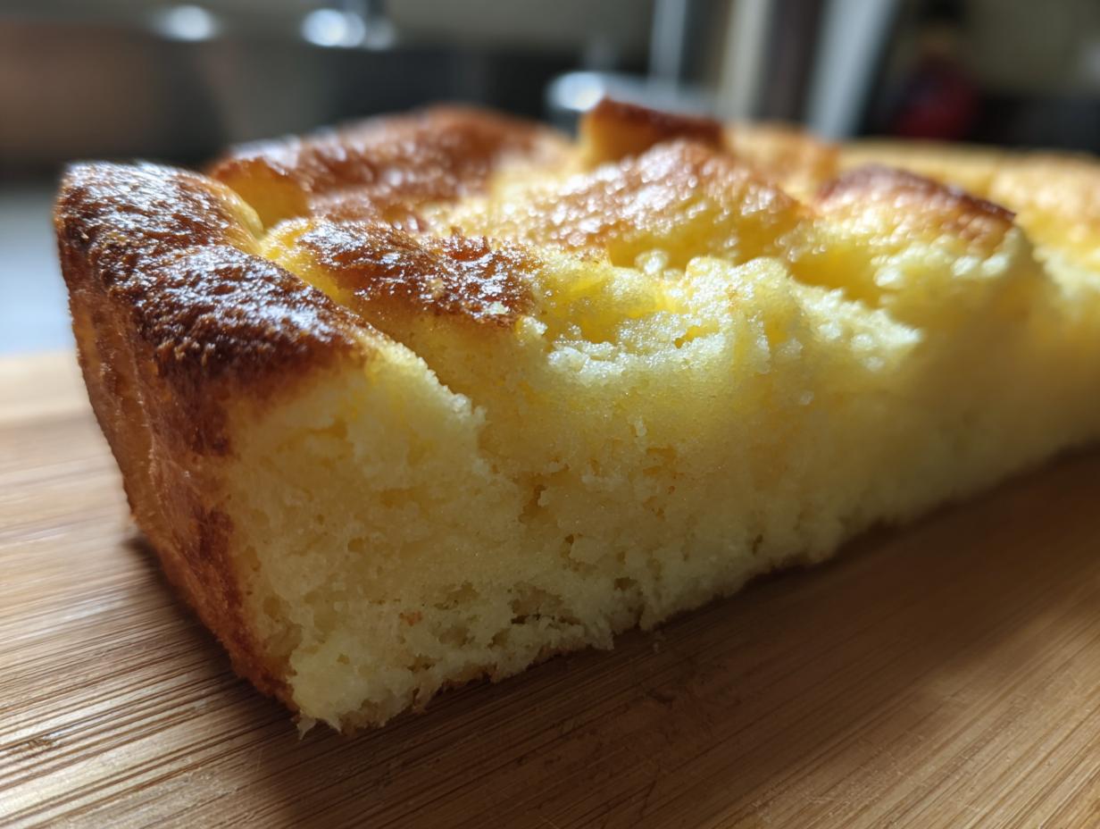 Nahaufnahme eines perfekt gebackenen Stücks Klassischer Brotauflauf mit goldbrauner Kruste.