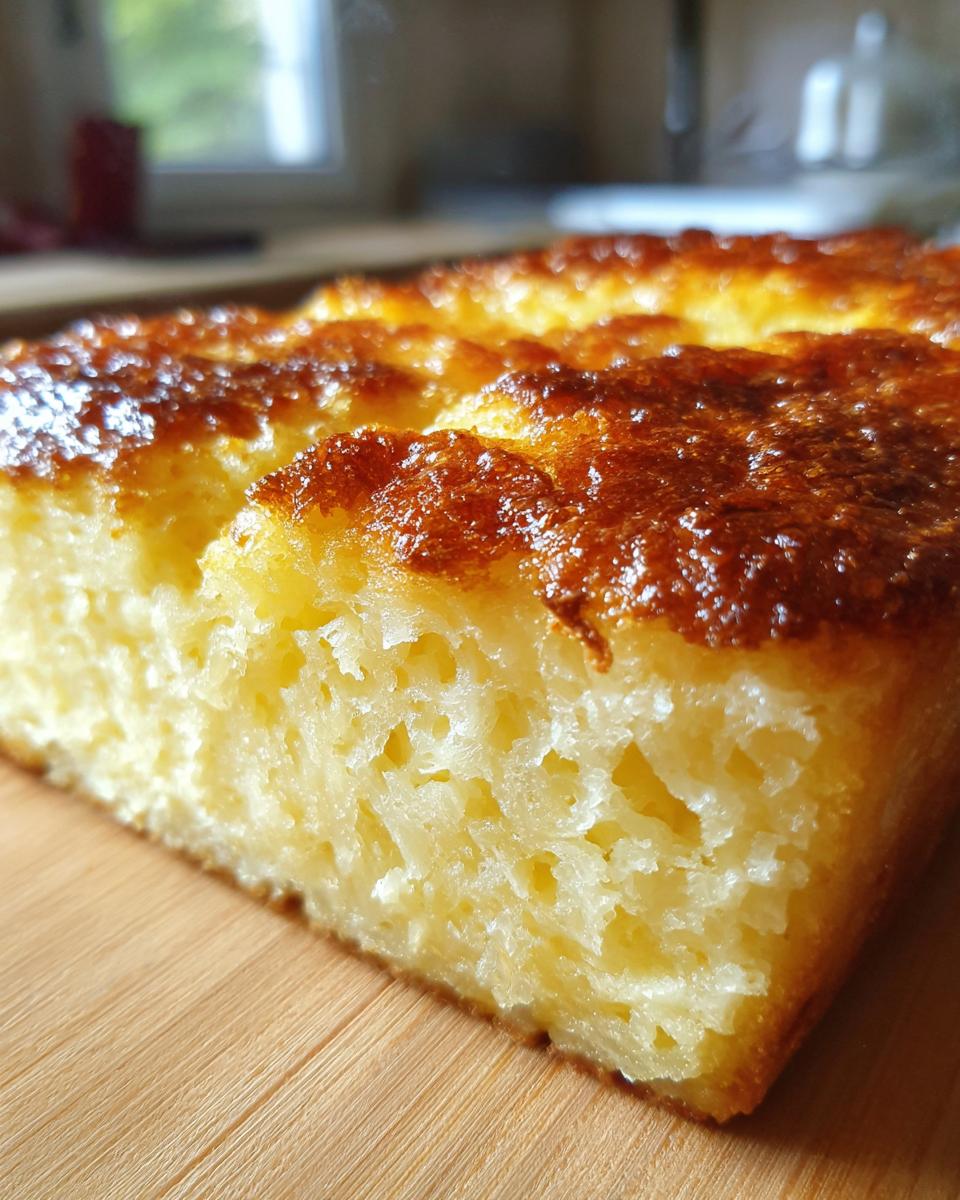 Nahaufnahme der Textur eines Klassischer Brotauflauf mit goldbrauner, glänzender Kruste.