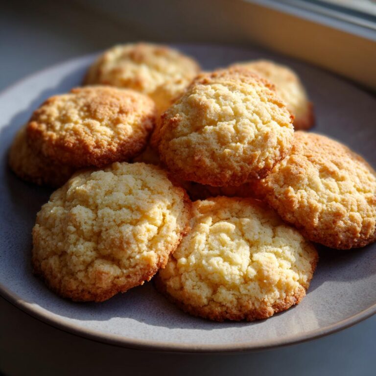 Ein Stapel goldbraun gebackener Butterplätzchen mit zerklüfteter Oberfläche auf einem grauen Teller.