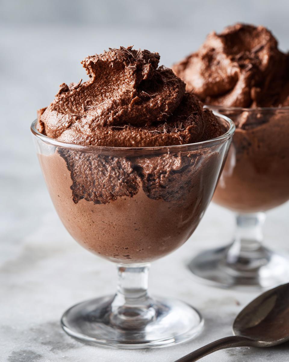 Zwei Gläser cremiger Schokoladenmousse, ideal für Valentinstagsrezepte für Verliebte.