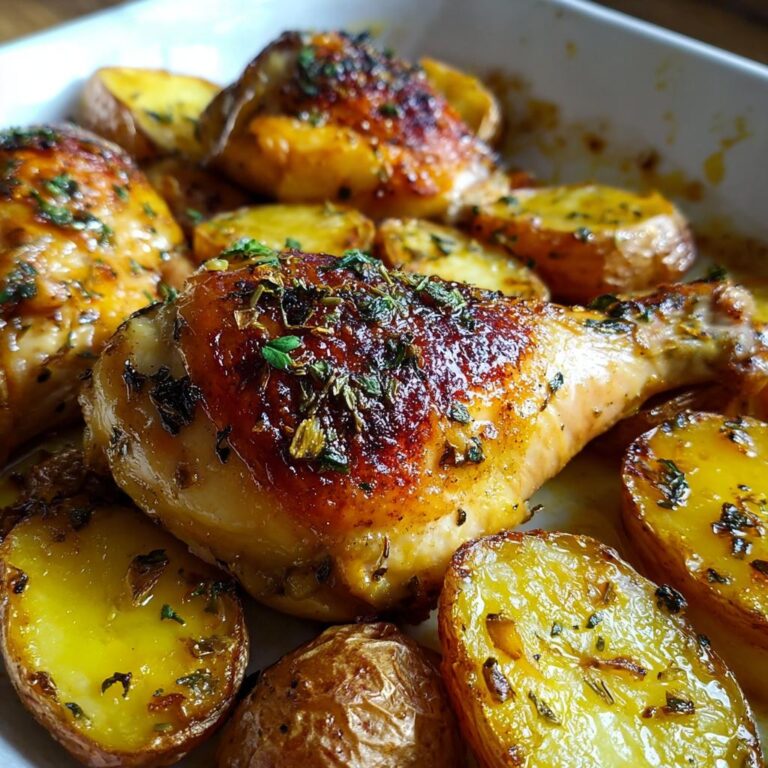 Nahaufnahme von knusprigem Zitronen-Kräuter-Hähnchen mit gerösteten Kartoffeln.